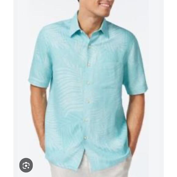 Tasso Elba Island XL Tropical Print Silk Linen‎ Short Sleeve Button Up Shirt - Picture 1 of 10